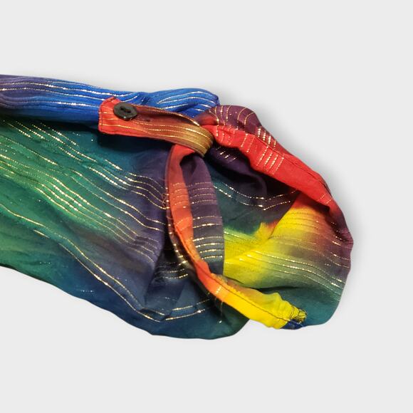 Chico's Design Silk Metallic Sheer Rainbow Stripe Button Up Blouse Sz 0=Sm Artsy - Picture 8 of 14